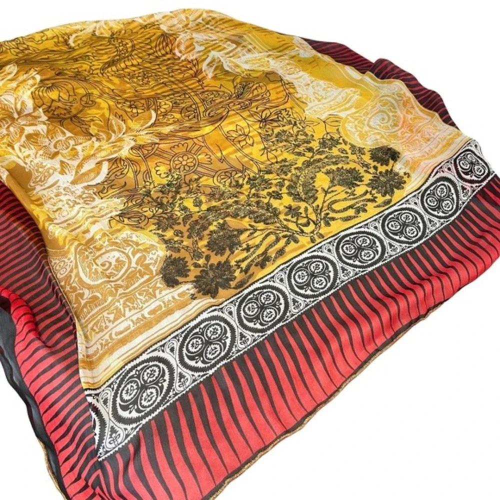 Vintage Style Floral Wrap Shawl Scarf Womens‎ OS Baroque Sheer Red Gold Black